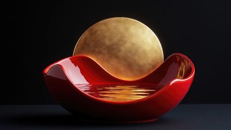 Crimson Flow Bowl Embracing a Golden Moon in 4K wallpaper