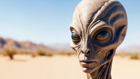 Otherworldly Desert Visitor Under Endless Sky 4K Sci Fi Fantasy Wallpaper wallpaper