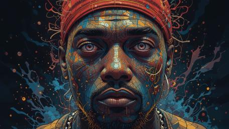 Mosaic Gaze Street Art Portrait in Electric Midnight Colors wallpaper
