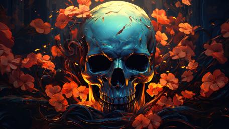 Ember Bloom Skull in Midnight Vines wallpaper
