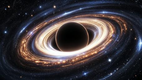 Luminous Accretion Ring Around a Black Hole in Deep Space wallpaper