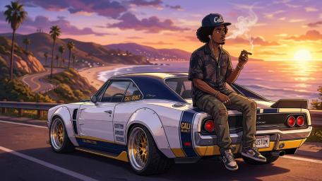 California Coastal Sunset Cruise Anime Lofi Streetwear Vibes wallpaper