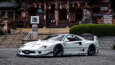 Liberty Walk Ferrari F40 in White at a Japanese Shrine wallpaper