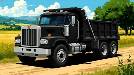 Anime Dump Truck Rolling Through Sunny Countryside Road wallpaper