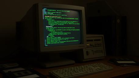 Midnight Terminal Glow on a Vintage CRT Desktop Setup wallpaper