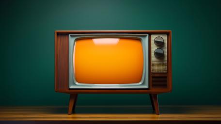 Warm Glow Retro CRT Television on Mid Century Stand wallpaper