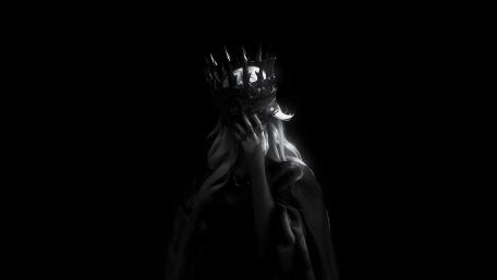 Monochrome Anime Queen in Shadow Wearing a Jagged Crown wallpaper