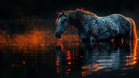 Midnight Ember Reflection of a Spotted Horse wallpaper