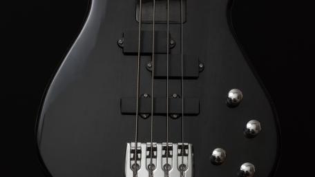 Midnight Black Bass Guitar Close Up in Crisp 5K Detail wallpaper