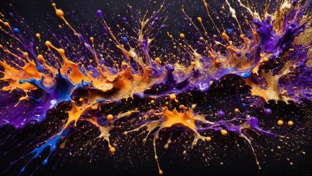 Cosmic Liquid Splash in Violet Gold and Electric Blue 4K wallpaper