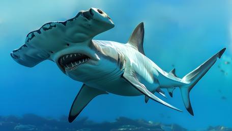 Majestic Great Hammerhead Shark Gliding Through Crystal Blue Depths wallpaper