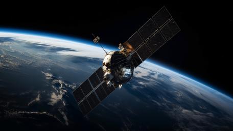 Silent Sentinel Satellite Above Earths Blue Horizon In 4K wallpaper
