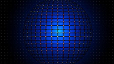 Luminous Blue Grid Sphere in Sleek 3D Abstract Space wallpaper