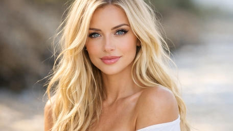 Sunlit Blonde Portrait with Soft Glamour and Natural Confidence wallpaper