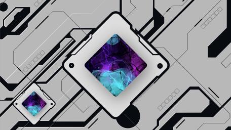 Neon Quantum Core on Minimal Circuit Grid wallpaper
