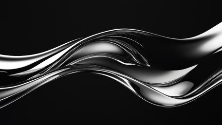 Monochrome Silver Liquid Metal Waves in Glossy Flow wallpaper