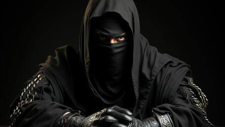Shadowbound Ninja Rogue Portrait in Midnight Cloak wallpaper