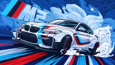 BMW M2 Drift Illustration With M Performance Stripes wallpaper
