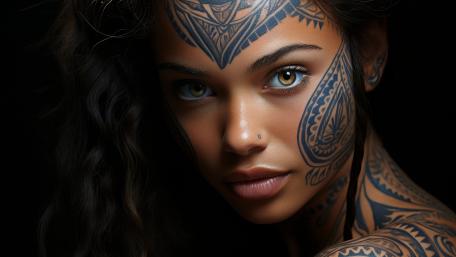 Midnight Ink Portrait of a Tattooed Girl in Soft Shadow wallpaper