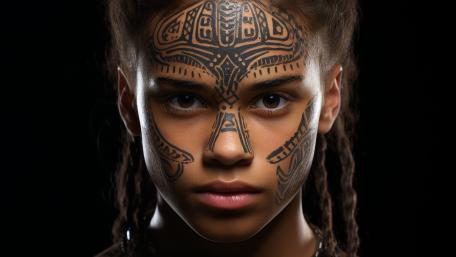 Tribal Face Tattoo Portrait in Cinematic Shadowed Light 5K wallpaper