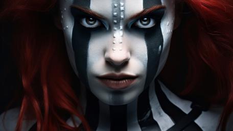 Crimson Haired Goth Portrait with Bold Monochrome Body Paint wallpaper
