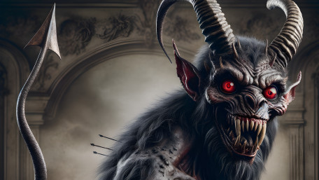 Sinister Horned Demon in Gothic Shadows wallpaper