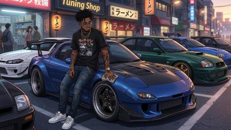 Midnight JDM RX 7 Street Scene wallpaper