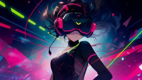 Neon Cyber Gamer Girl in Virtual Dreams wallpaper