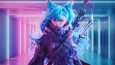 Neon Catgirl Sentinel wallpaper
