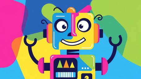 Cheerful Neon Robot Dreamscape wallpaper