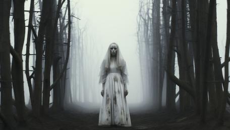 Ghost Bride in the Misty Forest wallpaper