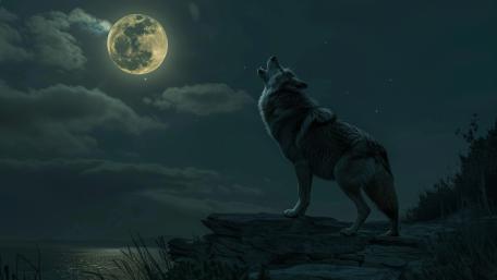 Moonlit Wolf of the Silent Cliff wallpaper