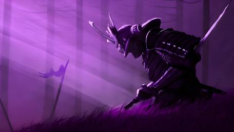 Purple Samurai Warrior in Mystic Light wallpaper