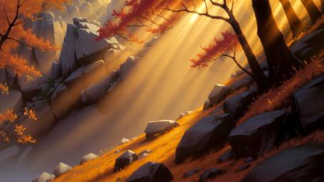 Golden Autumn Light Through Silent Rocks wallpaper