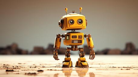 Retro Robot Wanderer in the Wasteland wallpaper