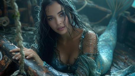 Enchanted Mermaid of the Deep Blue Realm wallpaper