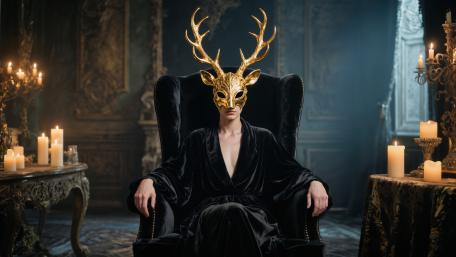 Golden Antler Queen in Candlelit Shadows wallpaper