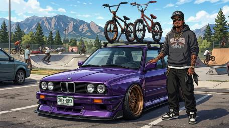 Mountain BMX Rider with Purple BMW wallpaper