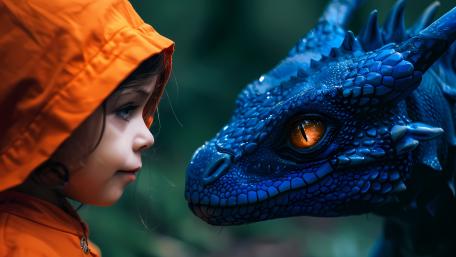 Blue Dragon and Child Encounter wallpaper