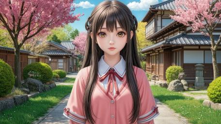 Cherry Blossom Village Dream wallpaper