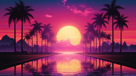 Neon Sunset Palm Horizon wallpaper
