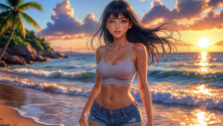 Sunlit Anime Beach Glow wallpaper