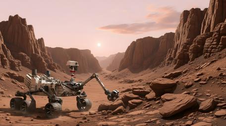 Mars Rover Exploring Red Planet Canyon wallpaper
