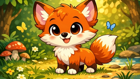 Whimsical Fox in Enchanted Forest wallpaper