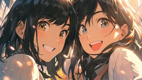 Twin Sisters Under Golden Light wallpaper
