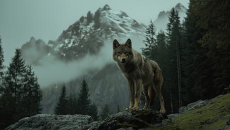 Misty Mountain Wolf Sentinel wallpaper