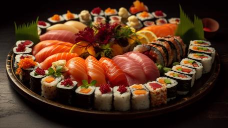 Elegant Sushi Platter with Fresh Salmon wallpaper
