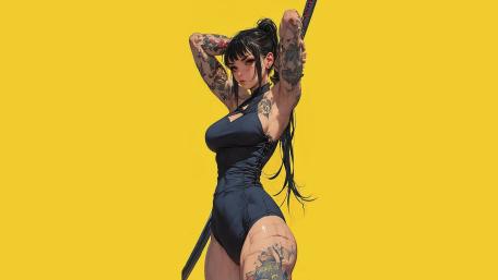 Tattooed Sword Warrior Girl wallpaper