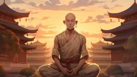 Serene Monk at Sunrise wallpaper