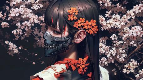 Cyber Blossom Cyberpunk Kimono Girl wallpaper